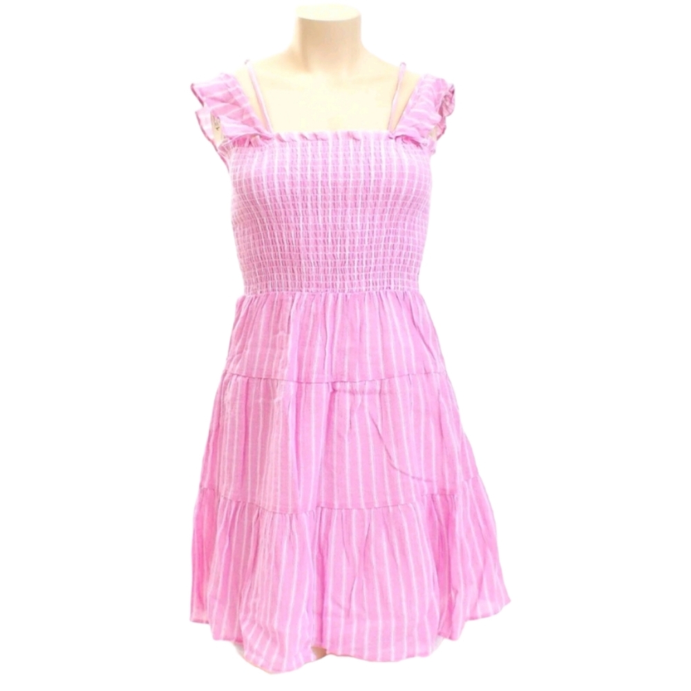 Romeo & Juliet Couture Pink & White Tiered Smocked Dress Sz M - Picture 1 of 5